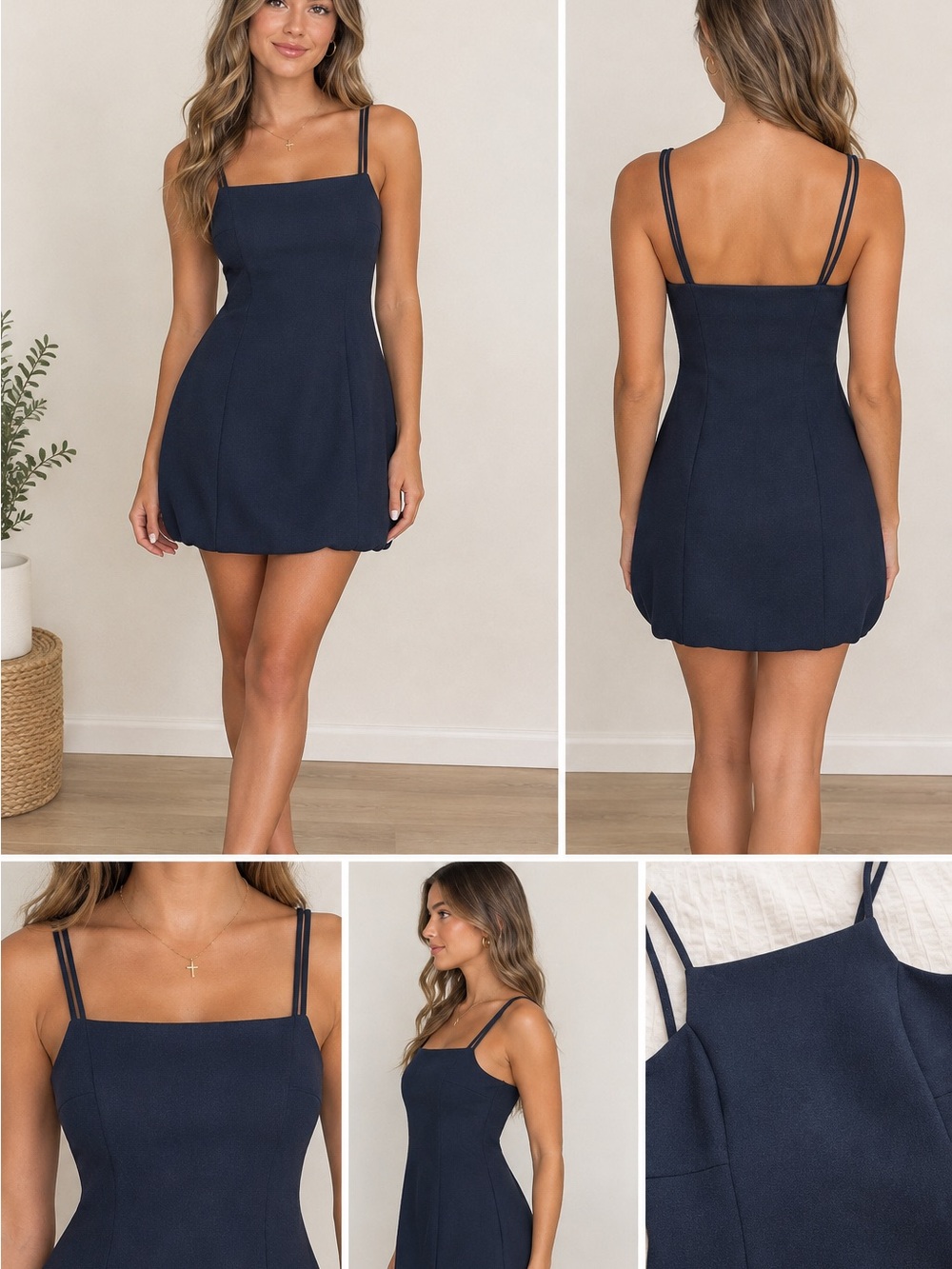 BCBGeneration Navy Double-Strap Square-Neck Mini Dress